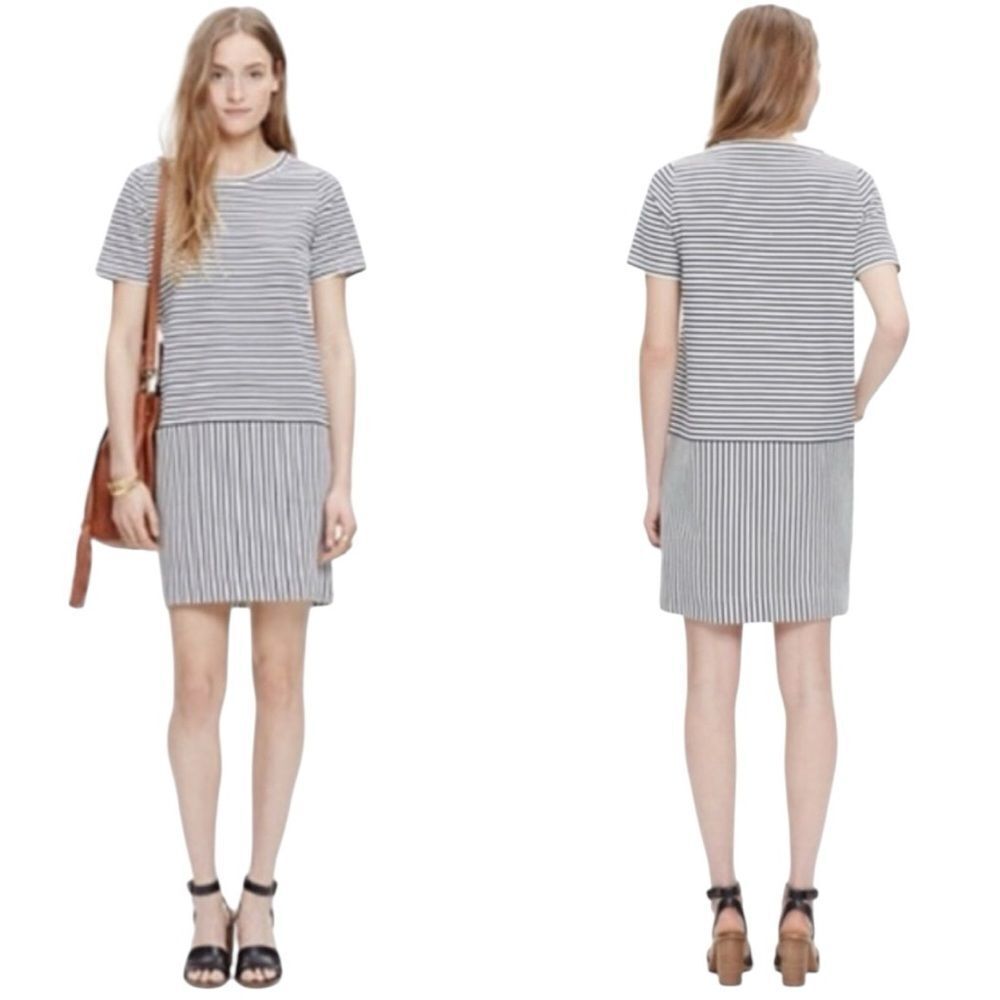 Madewell Dockside Striped Shift T-Shirt Dress in black and white medium